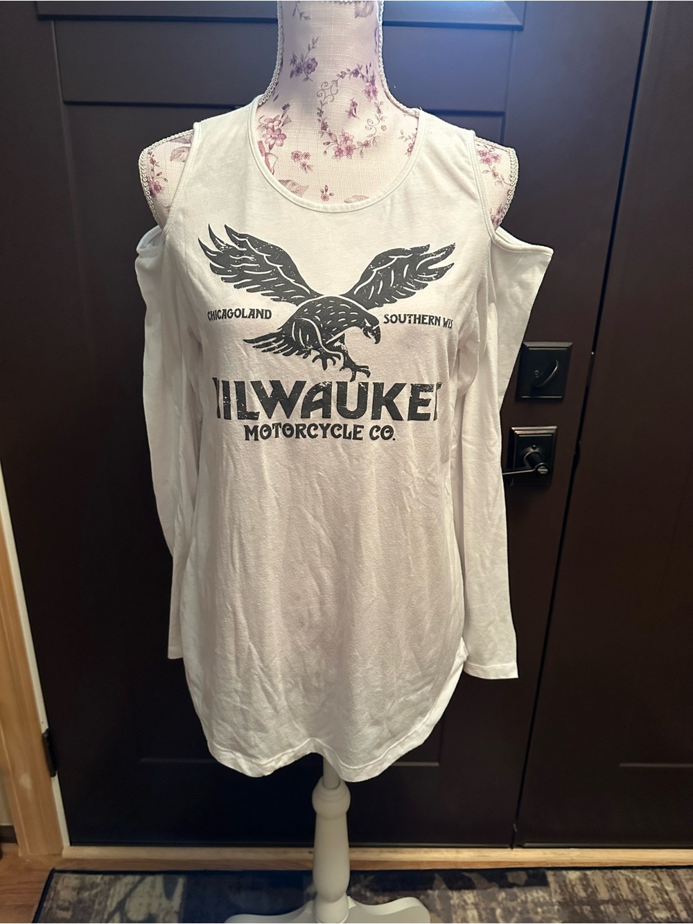 White Cold-Shoulder Milwaukee Graphic Sweatshirt
